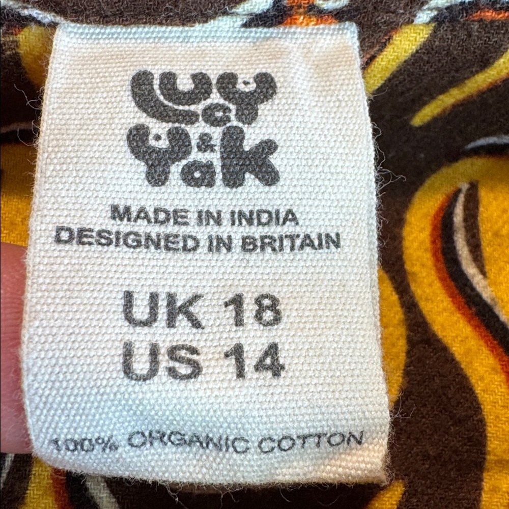 Rare Lucy & Yak Austen Button-Up Shirt Top Feline Fine Yellow Size UK18 US14 - Picture 5 of 10